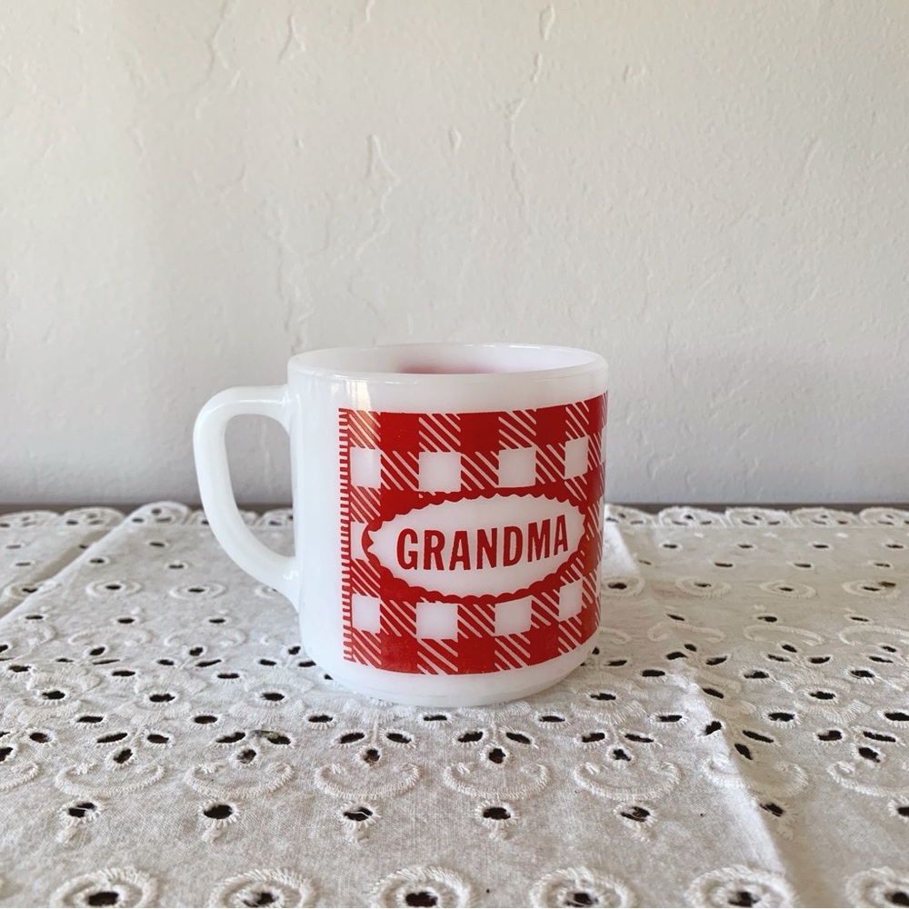 Westfield Milk Glass Vintage Grandma Mug Red Plaid